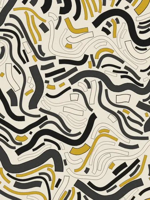 Current No. 8: mid-century ribbon flow art print in the Ink & Ochre palette, size large, flow curling