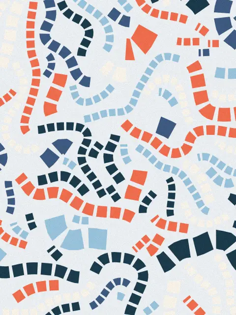 Current No. 3: mid-century ribbon flow art print in the Harbor palette, size huge, flow curling