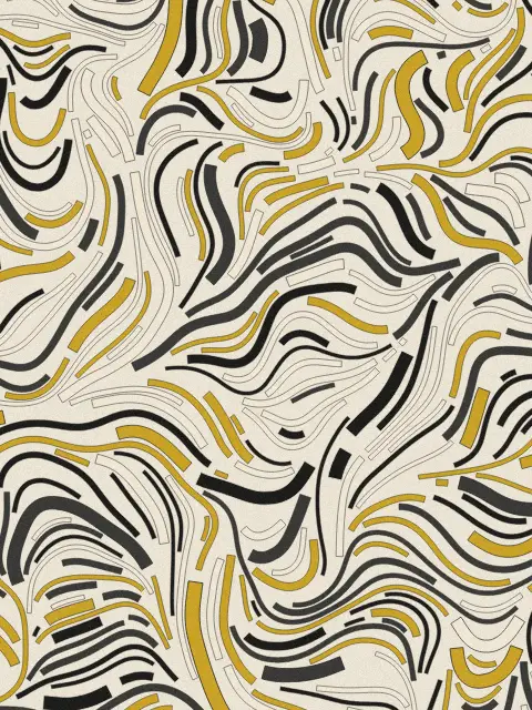 Current design 43b2: mid-century ribbon flow art print in the Ink & Ochre palette, size medium, flow curling