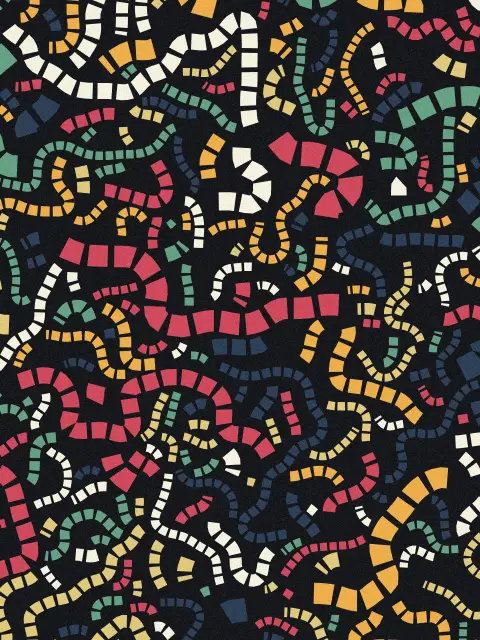Current No. 7: mid-century ribbon flow art print in the Night Garden palette, size large, flow turbulent