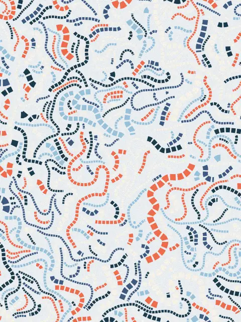 Current design a8d3: mid-century ribbon flow art print in the Harbor palette, size medium, flow turbulent