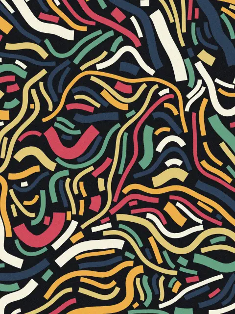 Current No. 4: mid-century ribbon flow art print in the Night Garden palette, size large, flow curling