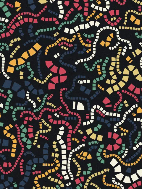 Current No. 5: mid-century ribbon flow art print in the Night Garden palette, size large, flow turbulent