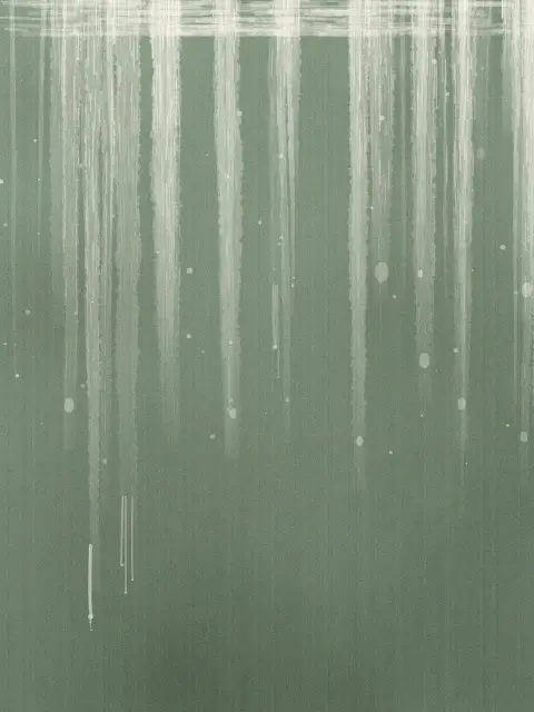 Drip design c64a: moody dripping paint abstract art print in the Sage palette, density heavy, edges scuffed