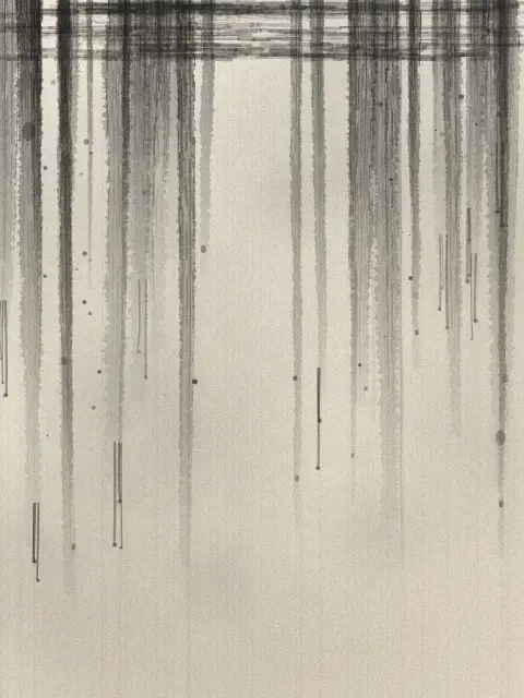 Drip design cff7: moody dripping paint abstract art print in the Ink on Bone palette, density heavy, edges rough