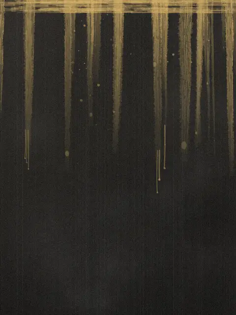 Drip design d494: moody dripping paint abstract art print in the Charcoal & Gold palette, density medium, edges rough