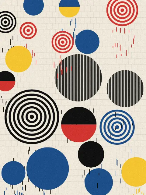 Drizzle design 344c: graphic rain line art print in the Bauhaus palette, density sparse, spread 36