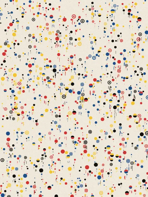 Drizzle design 3c54: graphic rain line art print in the Bauhaus palette, density swarm, spread 21