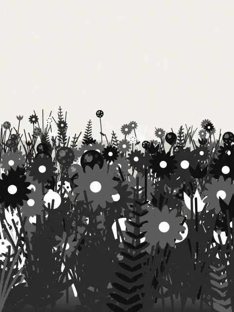 Fronds design 1c5d: botanical fronds art print in the Monochrome palette, flora wild, density overgrown