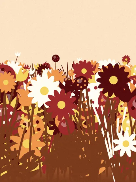Fronds design 55d0: botanical fronds art print in the Wildfire palette, flora mixed, density overgrown