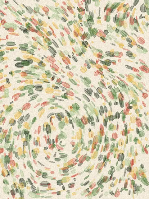 Gyre design 61b8: swirling abstract brushstroke art print in the Orchard palette, system twin gyres, strokes gusts