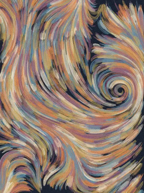 Gyre design cfa4: swirling abstract brushstroke art print in the Night Wind palette, system single gyre, strokes jetstream