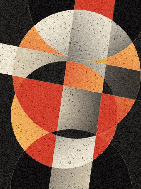 Orbit design b3bf: geometric circle abstract art print in the Gilded Noir palette, composition twin giants, cuts half moons