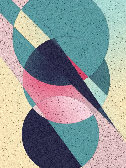 Orbit design b9a8: geometric circle abstract art print in the Rose Dusk palette, composition totem, cuts corner wedges