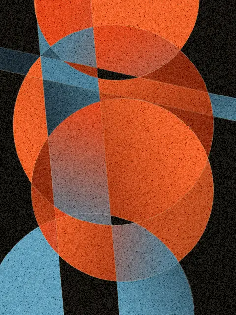 Orbit design d28e: geometric circle abstract art print in the Ember & Ink palette, composition twin giants, cuts half moons