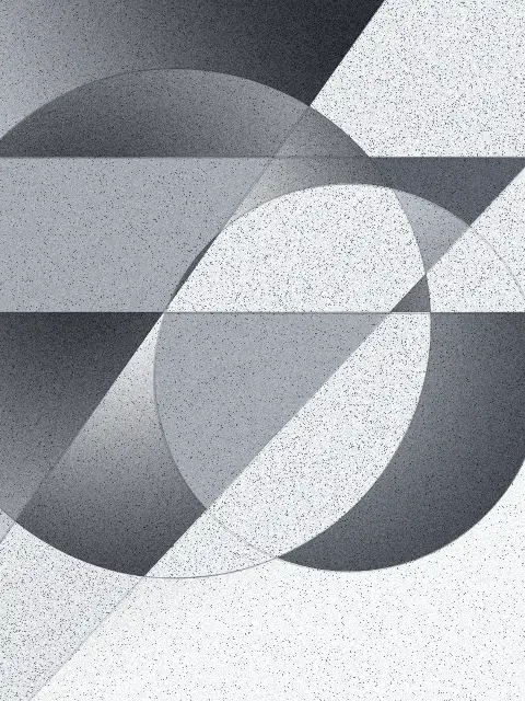 Orbit design f47f: geometric circle abstract art print in the Silverpoint palette, composition twin giants, cuts corner wedges
