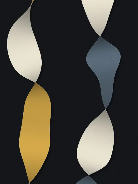 Ribbon design 7a02: folded ribbon abstract art print in the Midnight Gold palette, ribbons pair, twist soft folds