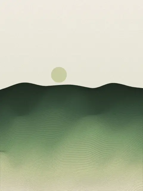 Ridgeline design 3e33: layered landscape line art print in the Moorland palette, lines medium, terrain rolling hills