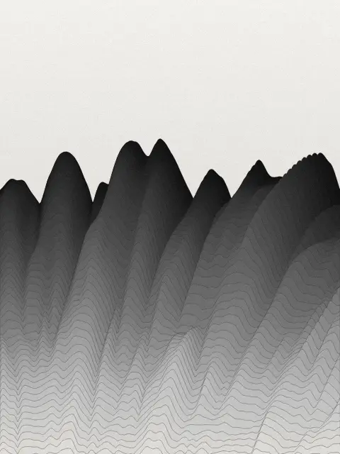 Ridgeline design 522c: layered landscape line art print in the Graphite palette, lines bold, terrain canyon