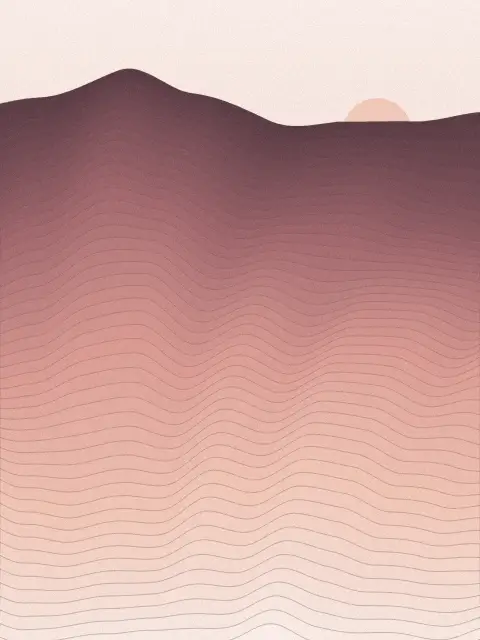 Ridgeline design 5a47: layered landscape line art print in the Blush Hills palette, lines bold, terrain rolling hills
