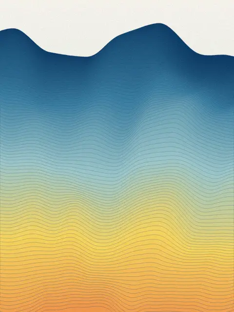 Ridgeline design 7c57: layered landscape line art print in the Coastline palette, lines medium, terrain rolling hills