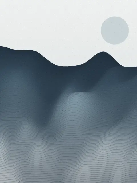 Ridgeline design c23b: layered landscape line art print in the Fog palette, lines medium, terrain rolling hills