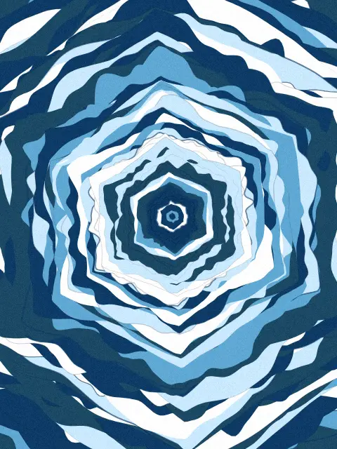 Rings design 02e1: tree ring abstract art print in the Glacier palette, shape hexagon, age ancient