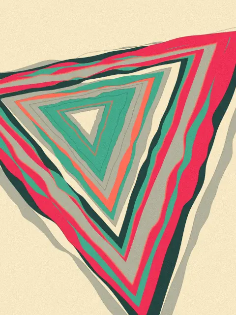 Rings No. 1: tree ring abstract art print in the Coral Reef palette, shape triangle, age sapling