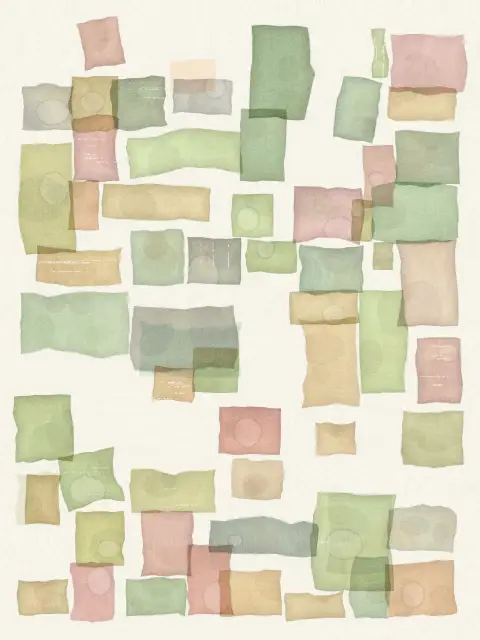 Tilewash design 43f5: watercolor grid abstract art print in the Pear Blossom palette, grid dense, paper breathing