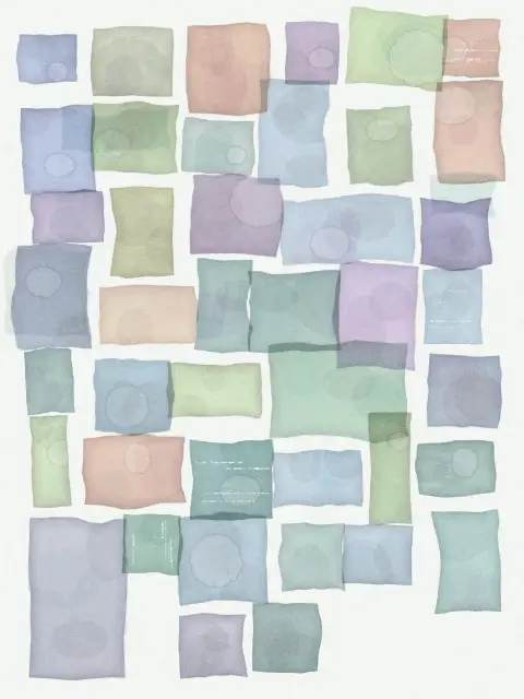 Tilewash design 5e49: watercolor grid abstract art print in the Sea Salt palette, grid classic, paper full