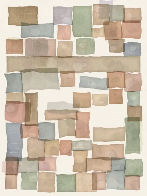 Tilewash design 7979: watercolor grid abstract art print in the Sandbar palette, grid dense, paper full