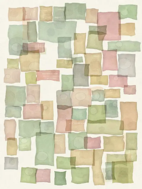 Tilewash design 7dbd: watercolor grid abstract art print in the Pear Blossom palette, grid dense, paper full