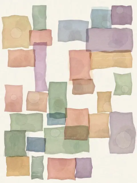Tilewash design 89e7: watercolor grid abstract art print in the Linen Morning palette, grid classic, paper breathing