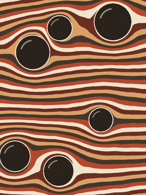Waves design 8ddc: stream flow abstract art print in the Rust Creek palette, direction left to right, stones scattered
