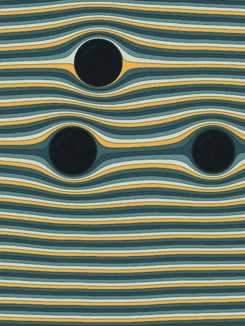 Waves design a5a4: stream flow abstract art print in the Riverbed palette, direction left to right, stones few