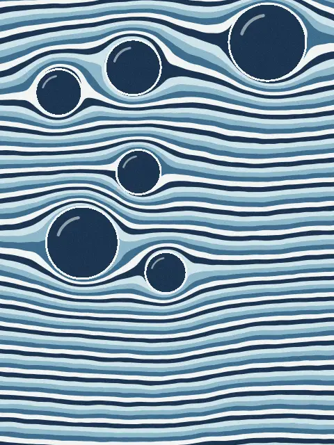 Waves design e6f5: stream flow abstract art print in the Glacier palette, direction left to right, stones scattered